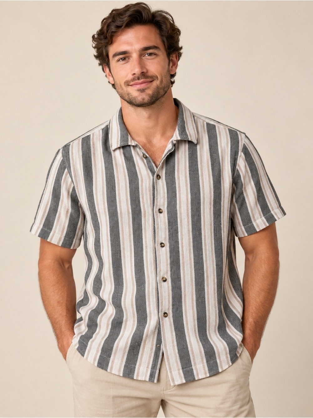 MBX Premium Goods Men’s L Striped Textured Button-Up Parade Shirt